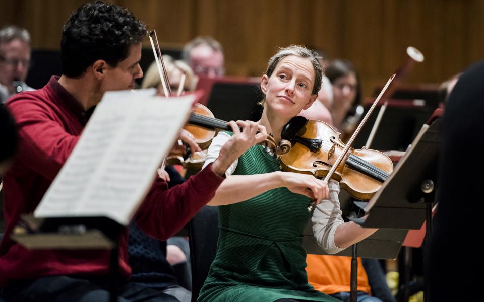 Philharmonia strings in rehearsal