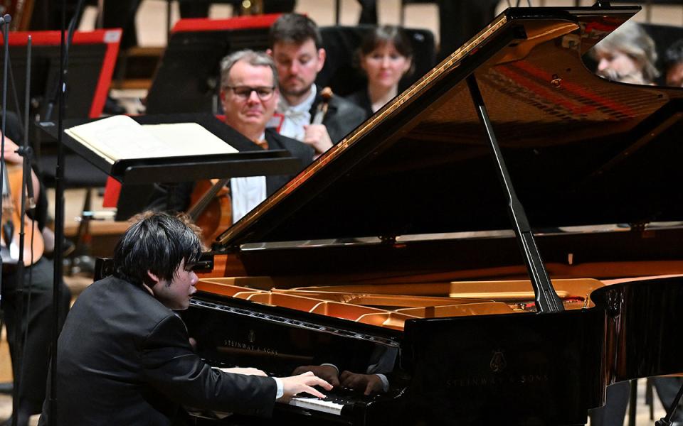 Close up of Nobuyuki Tsujii performing with the Philharmonia Orchestra